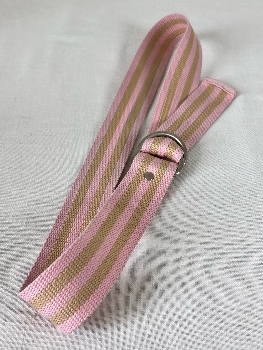2000s Y2K Striped Pink and Tan Webbing Fabric Belt - Women’s Belt / Accessories